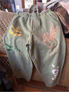 Obey Olive Green Joggers with Pink, Yellow, Green & White Graphics
